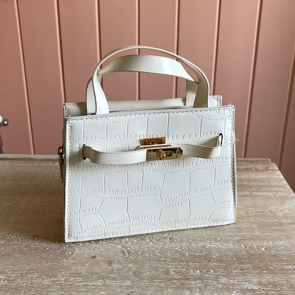 Mini Crocodile Print Purse White